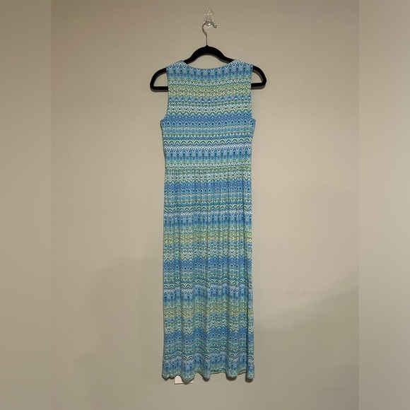 J. Jill Blue/Green Ikat Geometric Maxi Dress Size Small Beach Resort Coastal - Picture 2 of 8